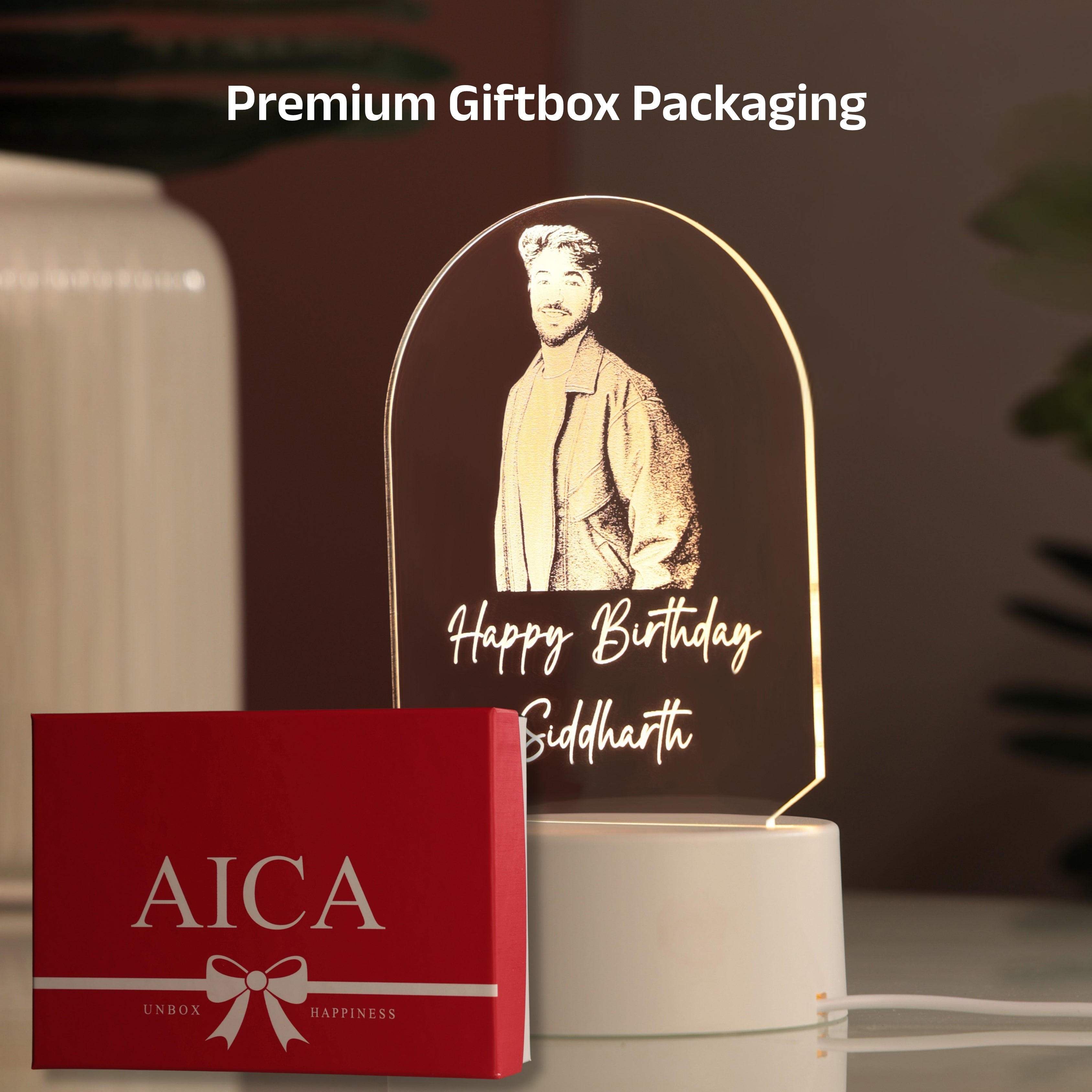 AICA Happy Birthday – Personalised Photo LED Lamp with Customised Message | Birthday Gifts for Man Husband Boyfriend Boy Dad Friend |Birthday Gift
