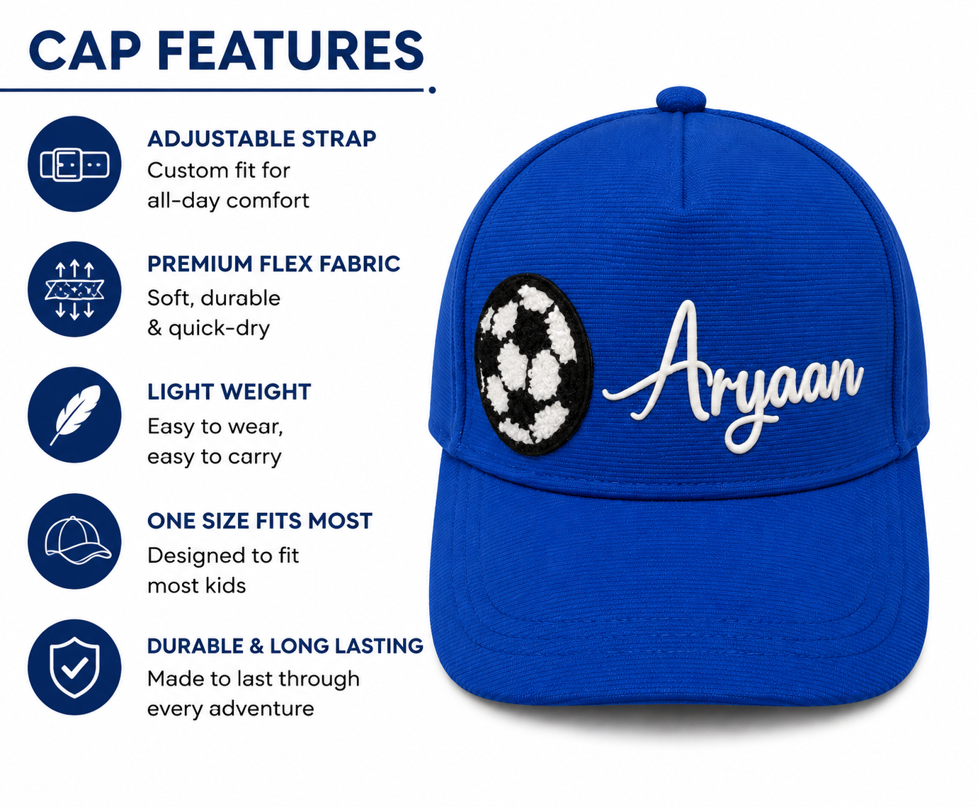 AICA Personalized Kids Cap with Custom Name & Patch | Adjustable Summer Hat for Boys & Girls | Stylish Children Cap for Travel, Birthday, Picnic, Outdoor Activities & Return Gifts