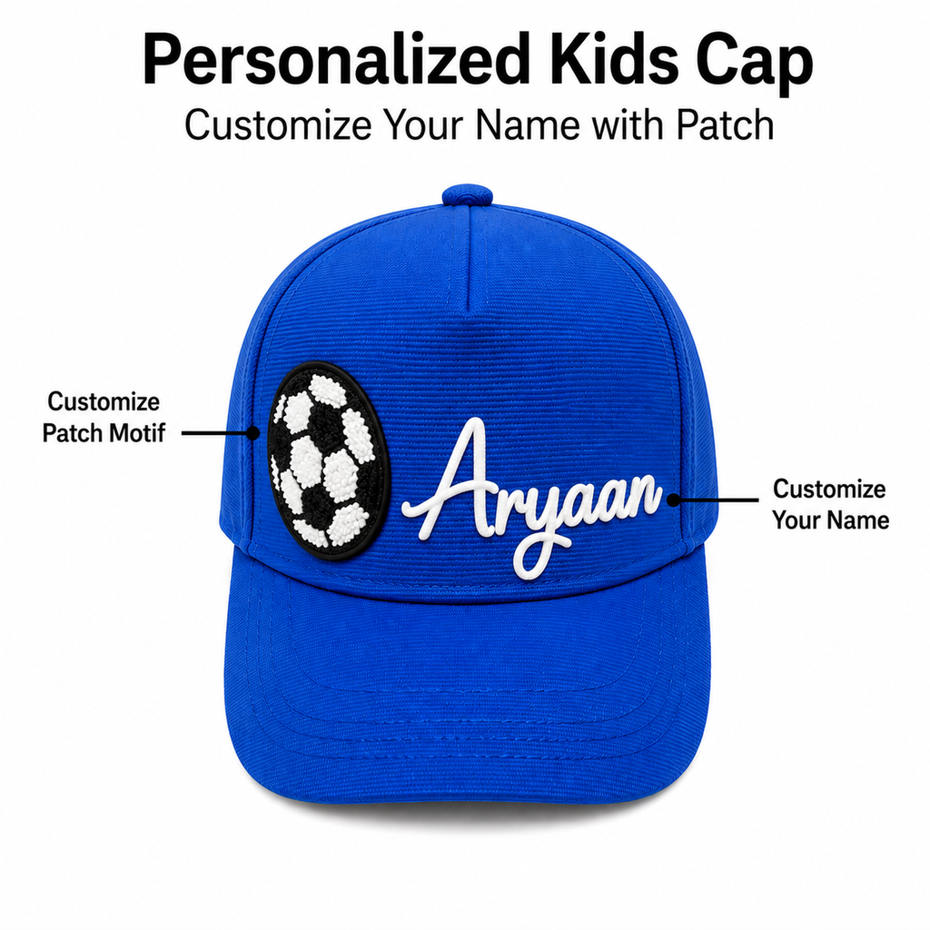 AICA Personalized Kids Cap with Custom Name & Patch | Adjustable Summer Hat for Boys & Girls | Stylish Children Cap for Travel, Birthday, Picnic, Outdoor Activities & Return Gifts
