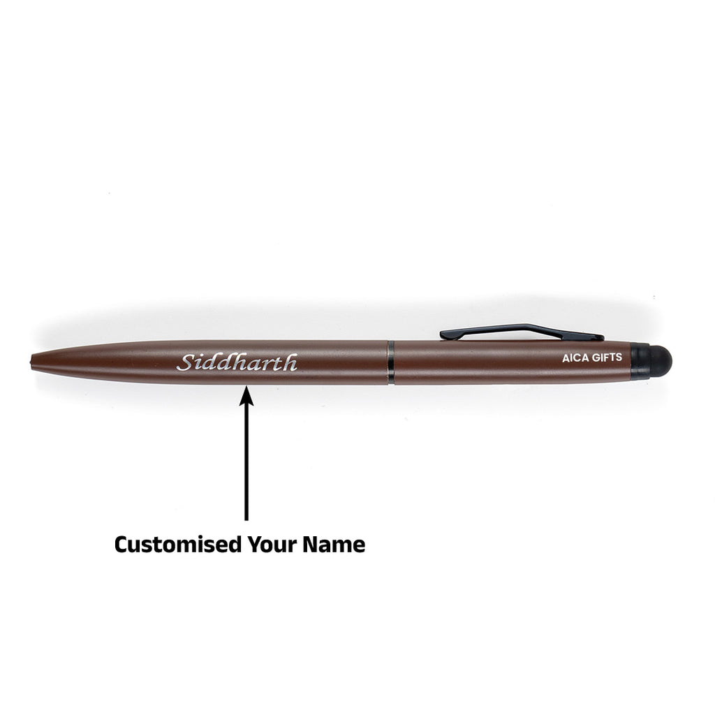 AICA Gifts Personalized Pens with Name Engraved Roller Ball Pen (Brown)