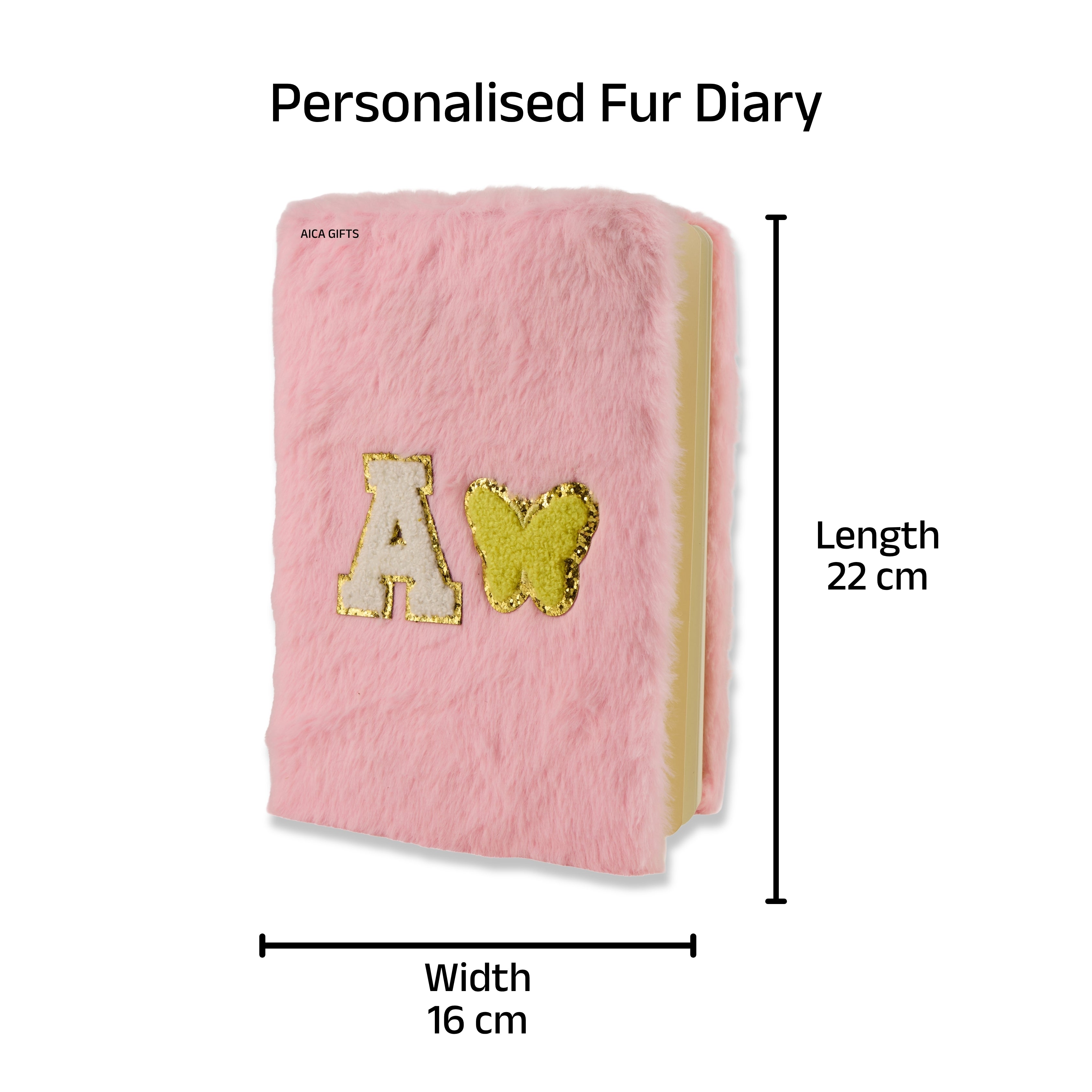 AICA Personalized Embroidery Patch Name Soft Fur Diary A5 Size 160 Pages (Pink) For Girls & Boys | Customized Cute Plush Personal Journal | Diary for Girls Aesthetic | Diary for Kids | Gifts for Girls
