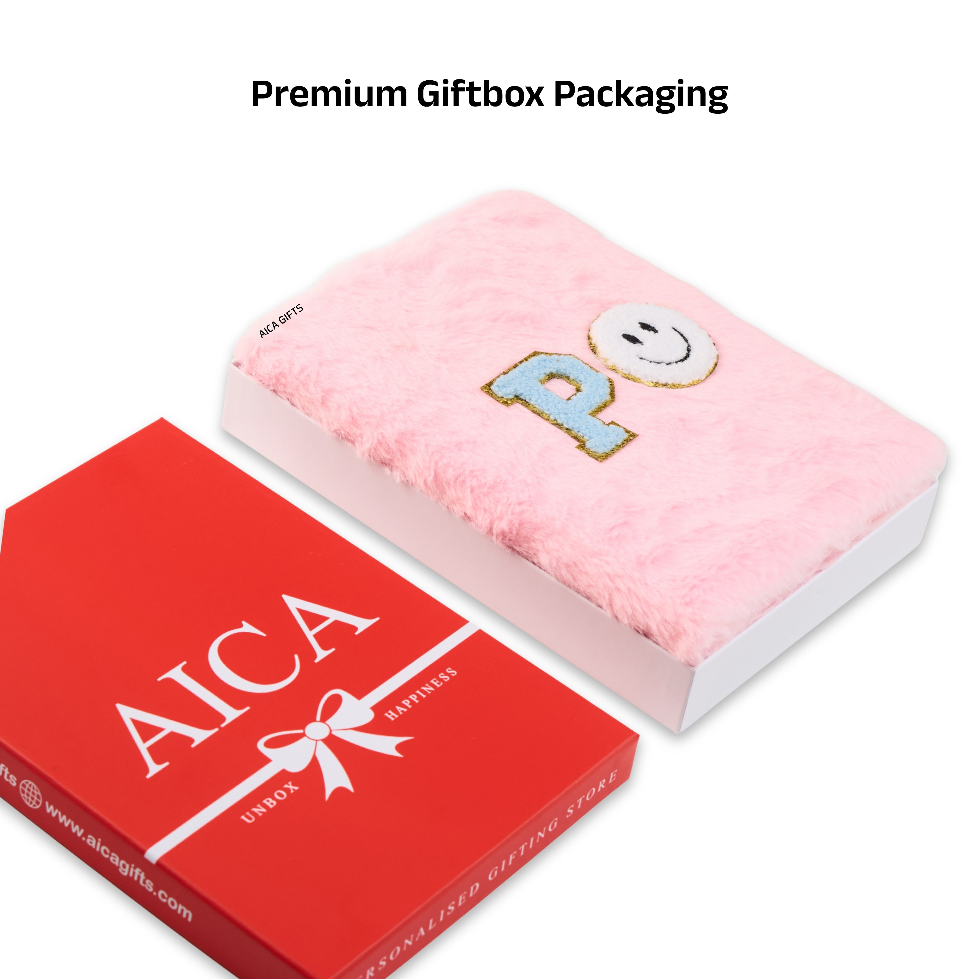 AICA Personalized Embroidery Patch Name Soft Fur Diary A5 Size 160 Pages (Pink) For Girls & Boys | Customized Cute Plush Personal Journal | Diary for Girls Aesthetic | Diary for Kids | Gifts for Girls