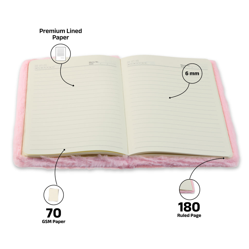 AICA Personalized Embroidery Patch Name Soft Fur Diary A5 Size 160 Pages (Pink) For Girls & Boys | Customized Cute Plush Personal Journal | Diary for Girls Aesthetic | Diary for Kids | Gifts for Girls