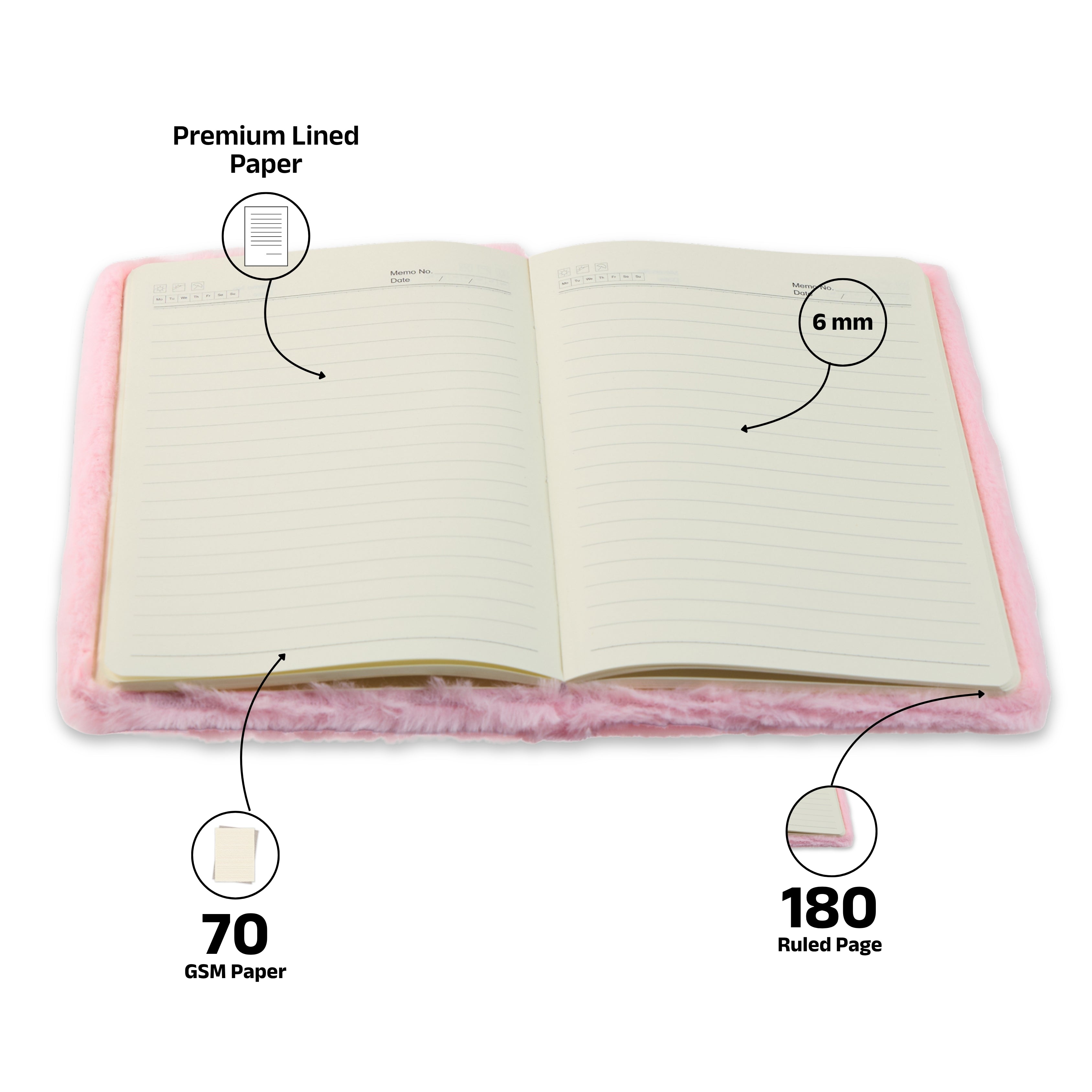 AICA Personalized Embroidery Patch Name Soft Fur Diary A5 Size 160 Pages (Pink) For Girls & Boys | Customized Cute Plush Personal Journal | Diary for Girls Aesthetic | Diary for Kids | Gifts for Girls