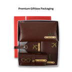 AICA Personalized Name & Charm Leather Travel 4pcs Gift Set Combo for Men & Women | Customized Travel Accessories Hamper | Gifts for Family and Friends | Gift for Girls & Boys (DarkBrown)