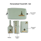 AICA Personalized Name & Charm Leather Travel 4pcs Gift Set Combo for Men & Women | Customized Travel Accessories Hamper | Gifts for Family and Friends | Gift for Girls & Boys (Mintgreen)
