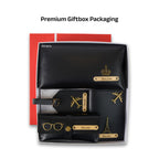 AICA Personalized Name & Charm Leather Travel 4pcs Gift Set Combo for Men & Women | Customized Travel Accessories Hamper | Gifts for Family and Friends | Gift for Girls & Boys (Black)