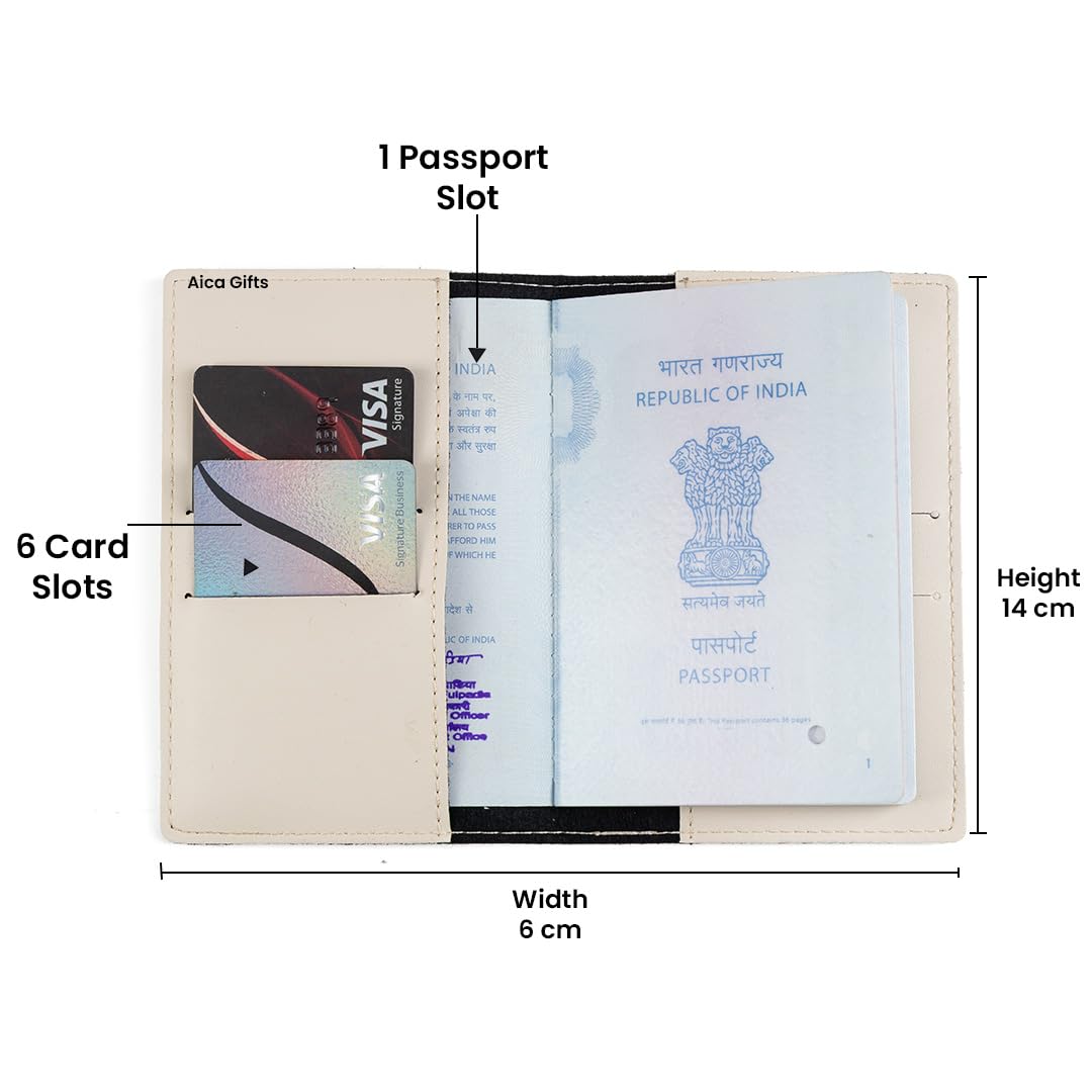 AICA Personalized Name & Charm Leather Travel 4pcs Gift Set Combo for Men & Women | Customized Travel Accessories Hamper | Gifts for Family and Friends | Gift for Girls & Boys (Cream)