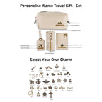 AICA Personalized Name & Charm Leather Travel 4pcs Gift Set Combo for Men & Women | Customized Travel Accessories Hamper | Gifts for Family and Friends | Gift for Girls & Boys (Cream)
