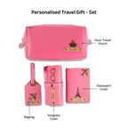 AICA Personalized Name & Charm Leather Travel 4pcs Gift Set Combo for Men & Women | Customized Travel Accessories Hamper | Gifts for Family and Friends | Gift for Girls & Boys (Darkpink)