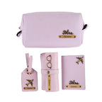 AICA Personalized Name & Charm Leather Travel 4pcs Gift Set Combo for Men & Women | Customized Travel Accessories Hamper | Gifts for Family and Friends | Gift for Girls & Boys (Purple)