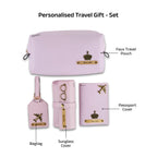 AICA Personalized Name & Charm Leather Travel 4pcs Gift Set Combo for Men & Women | Customized Travel Accessories Hamper | Gifts for Family and Friends | Gift for Girls & Boys (Purple)