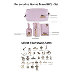 AICA Personalized Name & Charm Leather Travel 4pcs Gift Set Combo for Men & Women | Customized Travel Accessories Hamper | Gifts for Family and Friends | Gift for Girls & Boys (Purple)