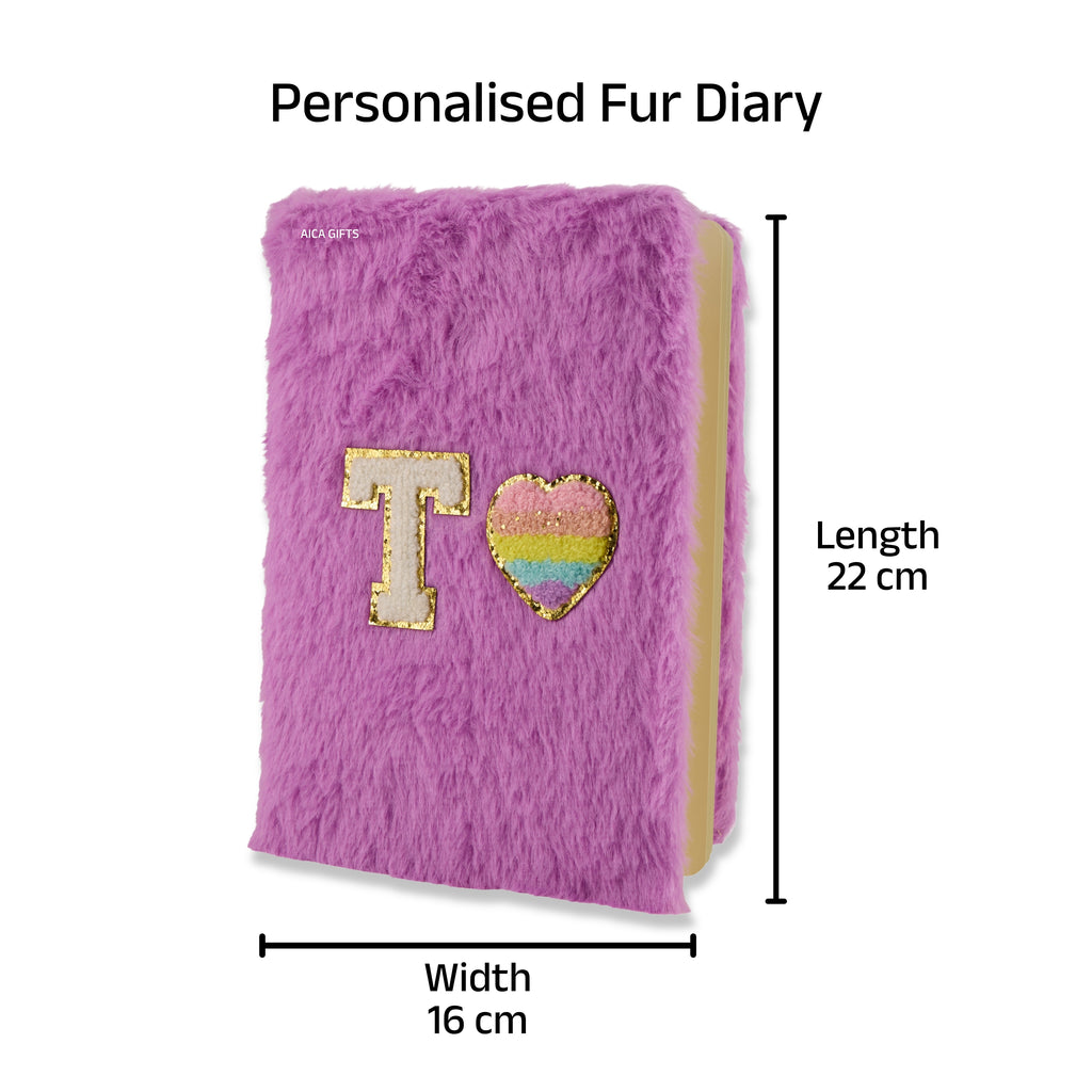 AICA Personalized Embroidery Patch Name Soft Fur Diary A5 Size 160 Pages (Purple) For Girls & Boys|Customized Cute Plush Personal Journal | Diary for Girls Aesthetic | Diary for Kids | Gifts for Girls