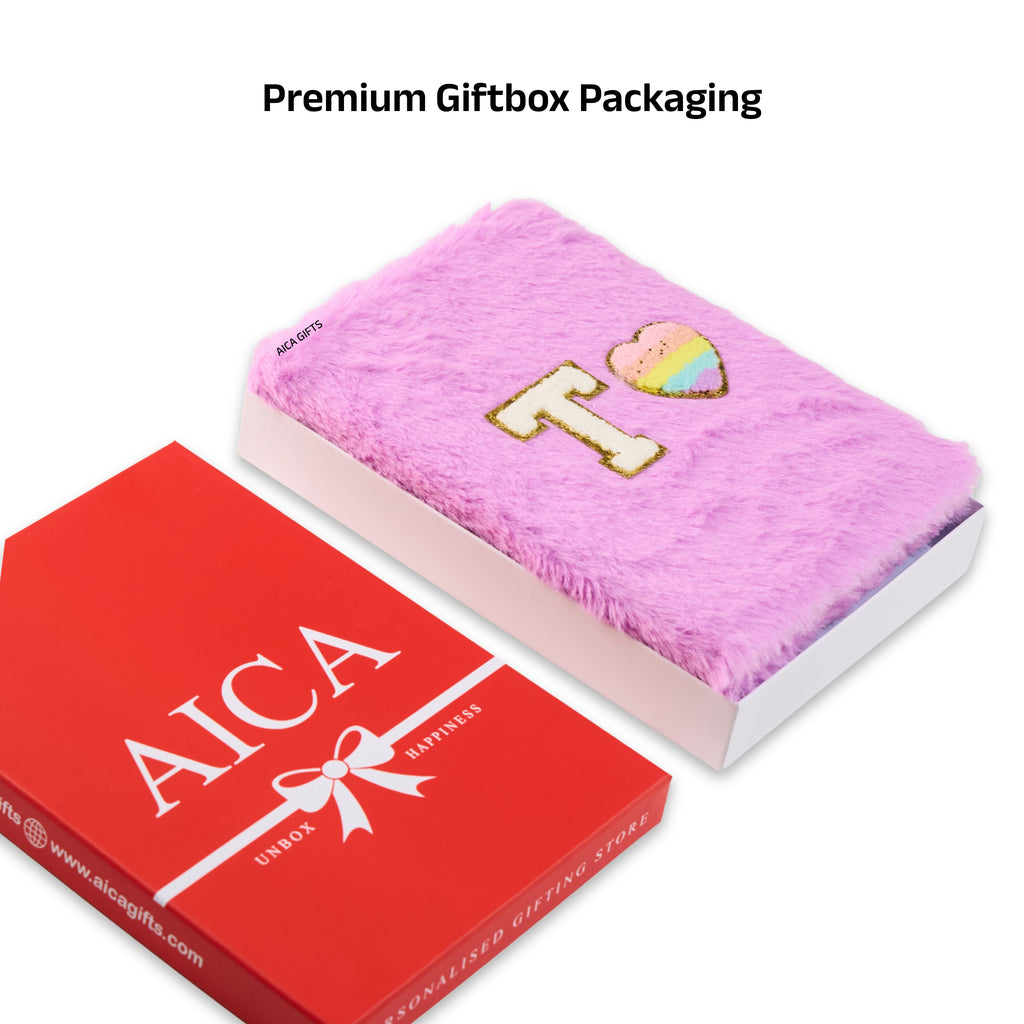 AICA Personalized Embroidery Patch Name Soft Fur Diary A5 Size 160 Pages (Purple) For Girls & Boys|Customized Cute Plush Personal Journal | Diary for Girls Aesthetic | Diary for Kids | Gifts for Girls