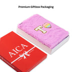 AICA Personalized Embroidery Patch Name Soft Fur Diary A5 Size 160 Pages (Purple) For Girls & Boys|Customized Cute Plush Personal Journal | Diary for Girls Aesthetic | Diary for Kids | Gifts for Girls