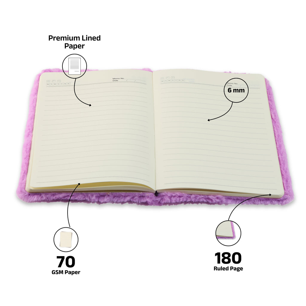 AICA Personalized Embroidery Patch Name Soft Fur Diary A5 Size 160 Pages (Purple) For Girls & Boys|Customized Cute Plush Personal Journal | Diary for Girls Aesthetic | Diary for Kids | Gifts for Girls