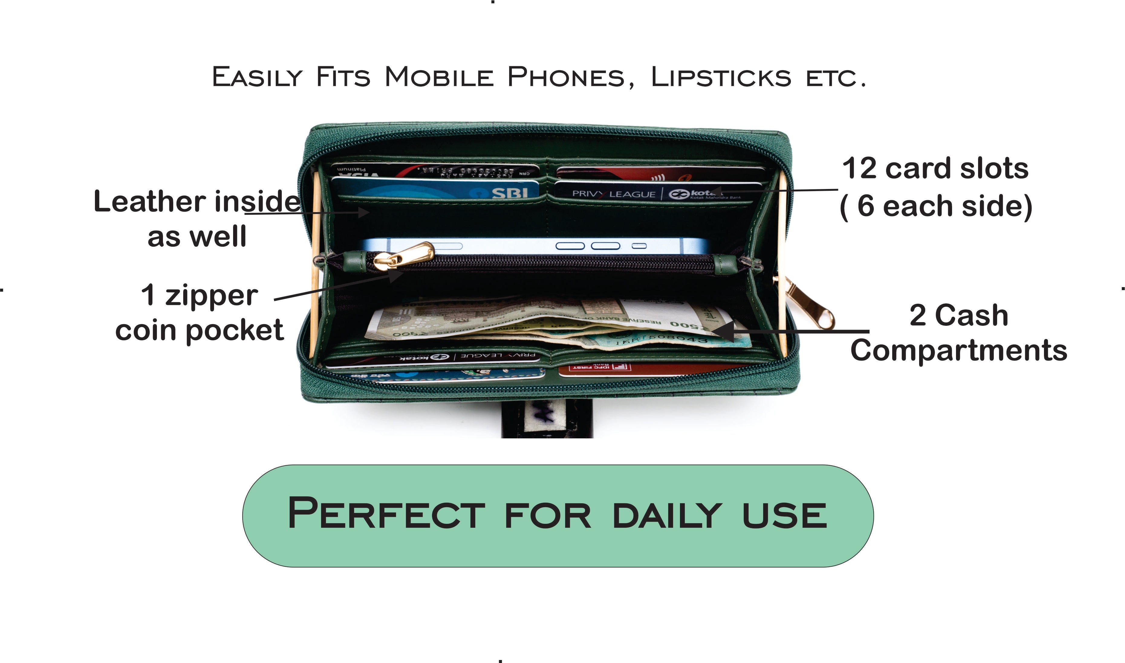 Personalized Self -Textured Womens Wallet - MintGreen