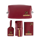 AICA Personalized Name & Charm Leather Travel 4pcs Gift Set Combo for Men & Women | Customized Travel Accessories Hamper | Gifts for Family and Friends | Gift for Girls & Boys (Wine)