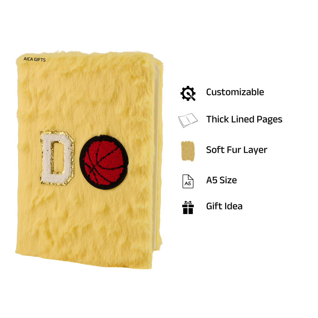 AICA Personalized Embroidery Patch Name Soft Fur Diary A5 Size 160 Pages (Yellow) For Girls & Boys|Customized Cute Plush Personal Journal | Diary for Girls Aesthetic | Diary for Kids | Gifts for Girls