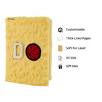 AICA Personalized Embroidery Patch Name Soft Fur Diary A5 Size 160 Pages (Yellow) For Girls & Boys|Customized Cute Plush Personal Journal | Diary for Girls Aesthetic | Diary for Kids | Gifts for Girls